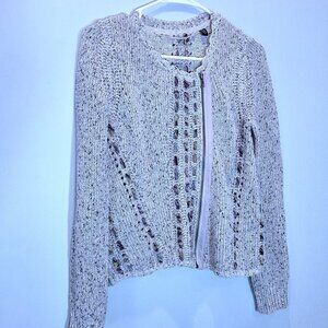 Knitted & Knotted Anthropologie Gray & Black Sweater with Ribbon Accents Size S